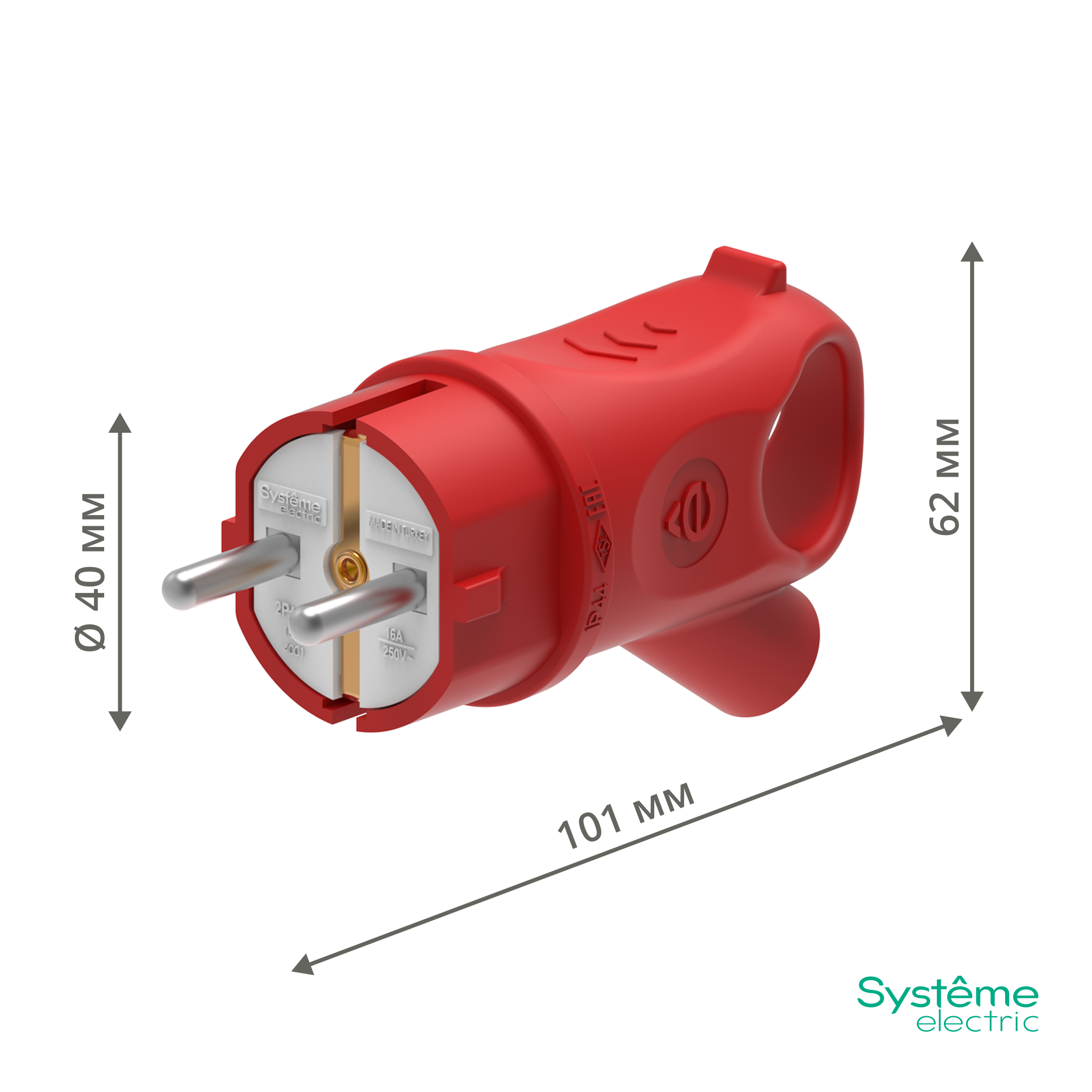 MULTISET Вилка 2К+З угловая каучуковая 16 А/250 В IP44 КРАСНАЯ
