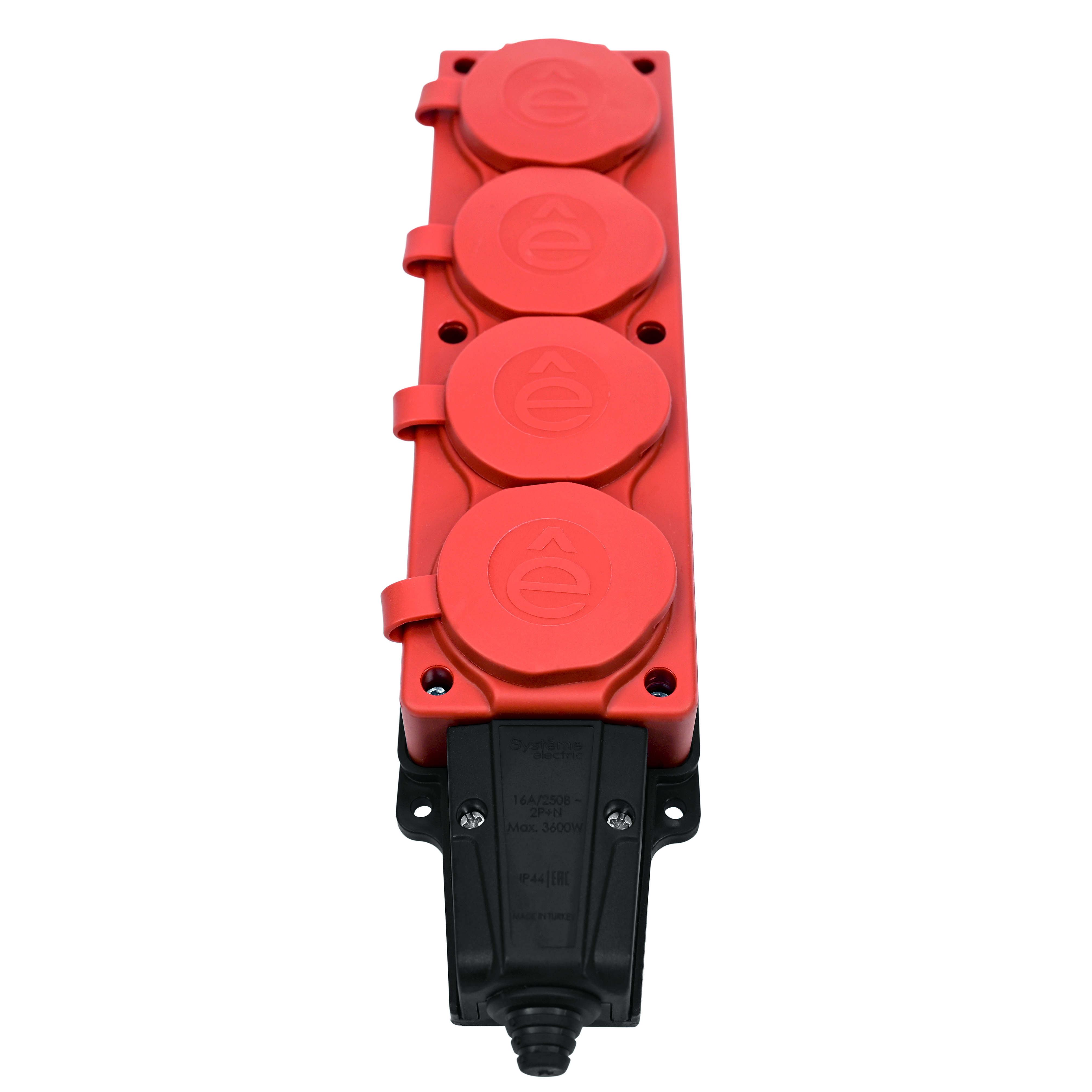 MULTISET Колодка 4х розетка 2К+З каучуковая 16 А/250 В IP44 КРАСНАЯ