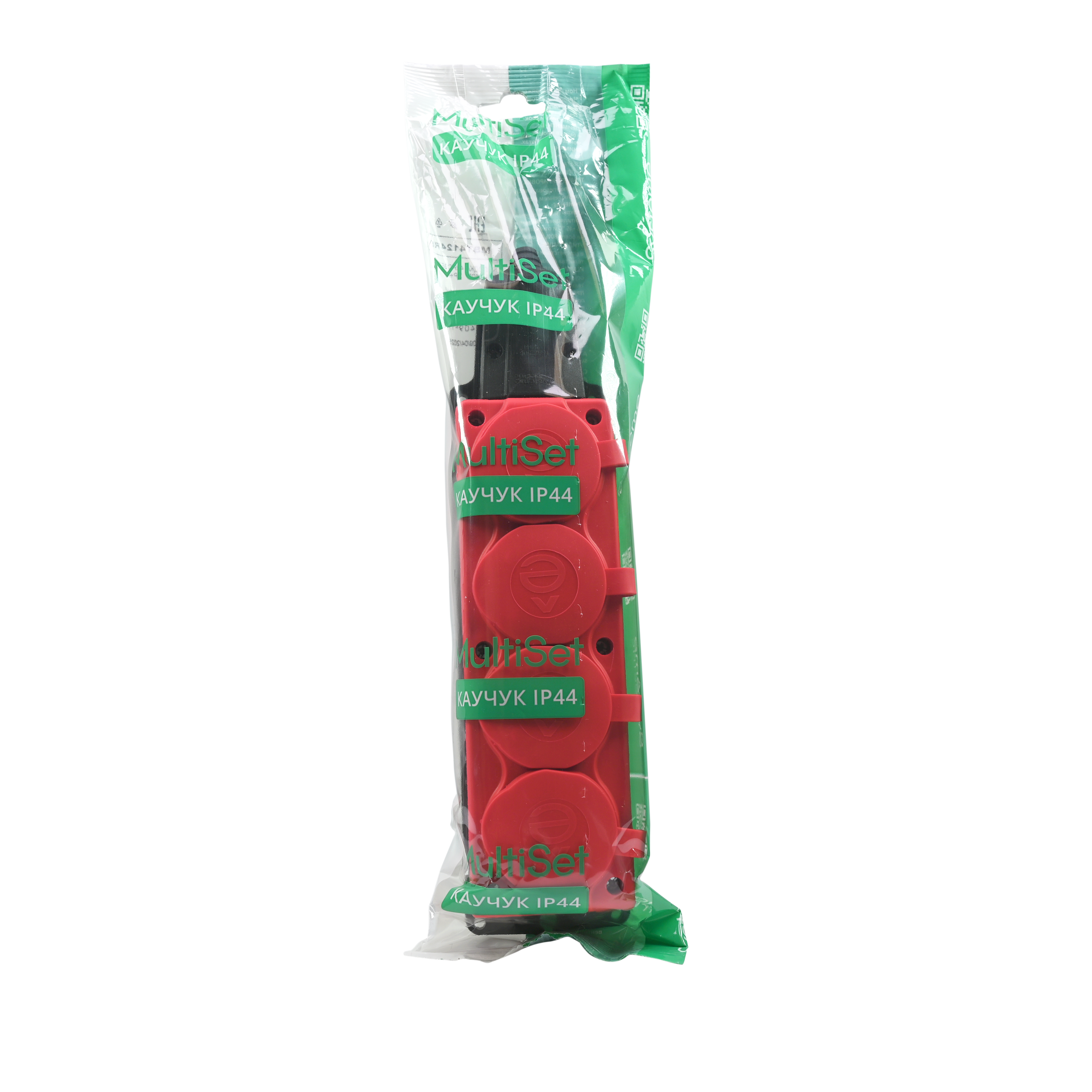 MULTISET Колодка 4х розетка 2К+З каучуковая 16 А/250 В IP44 КРАСНАЯ