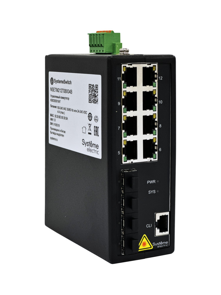 Управляемый промышленный коммутатор Ethernet L2+, 8x10/100/1000BaseT, 4x1000BaseX SFP