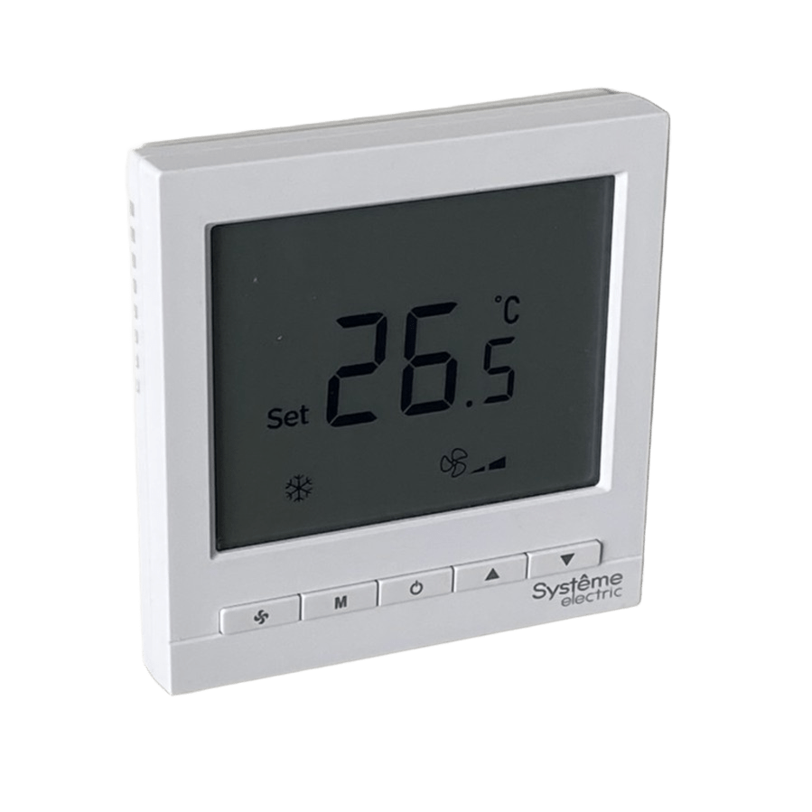 Термостат комнатный цифровой, О/Н/В/А для 4тр 3ск FCU и 2-поз.клап, 1UI 5DO Modbus ~230В BS бел