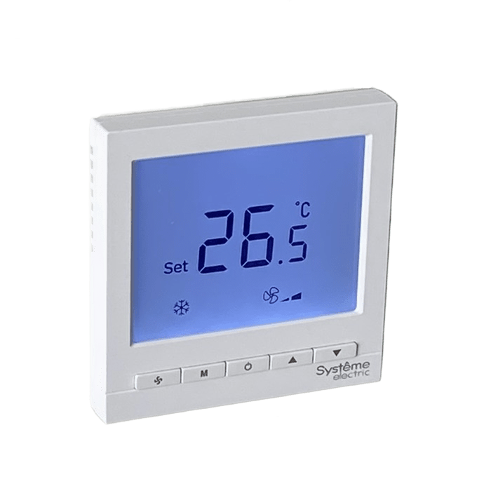 Термостат комнатный цифровой, О/Н/В/А для 4тр 3ск FCU и 2-поз.клап, 1UI 5DO Modbus ~230В BS бел
