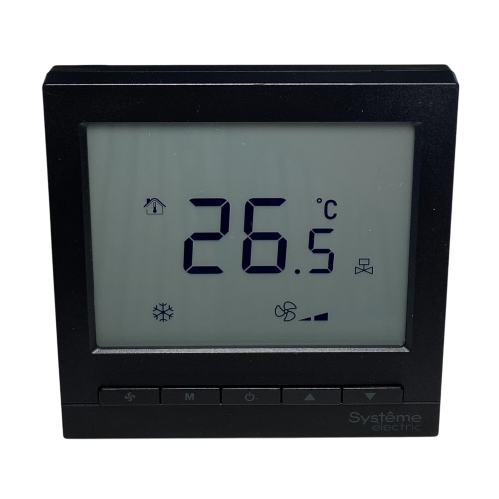 Термостат комнатный цифровой, О/Н/В/А для 4тр 3ск FCU и 2-поз.клап, 1UI 5DO Modbus ~230В BS чер