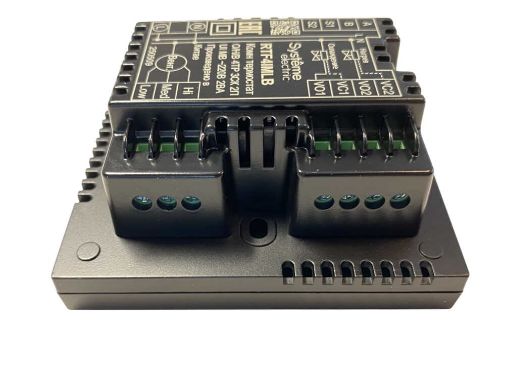 Термостат комнатный цифровой, О/Н/В/А для 4тр 3ск FCU и 2-поз.клап, 1UI 5DO Modbus ~230В BS чер
