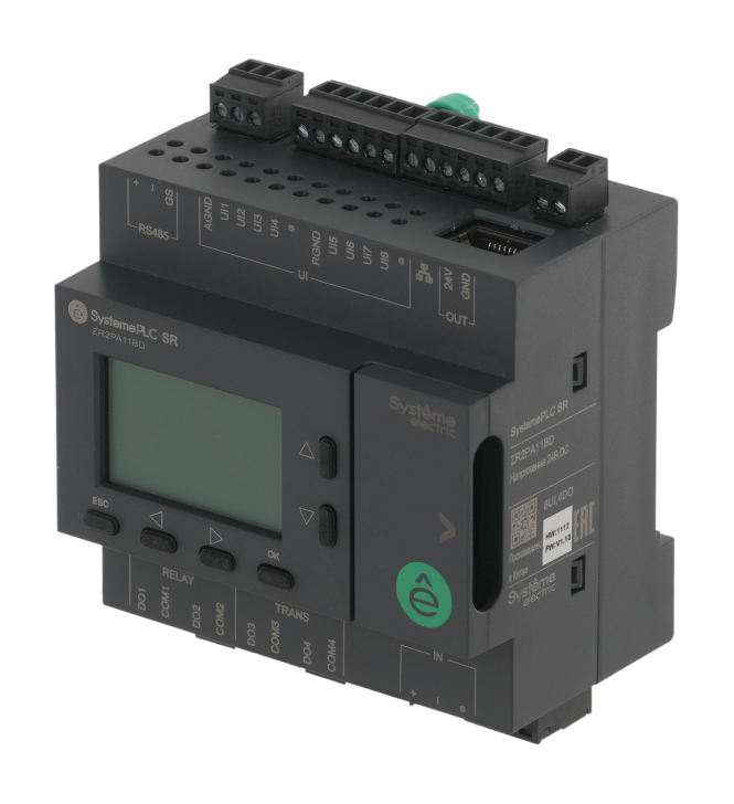 Интеллектуальное реле SR2, 24 VDC, дисплей, 8 UI (AI, DI), 4 DO (2 реле, 2 транз.), 1xRS485, 1xRJ45