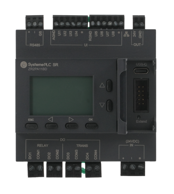Интеллектуальное реле SR2, 24 VDC, дисплей, 8 UI (AI, DI), 4 DO (2 реле, 2 транз.), 1xRS485, 1xRJ45