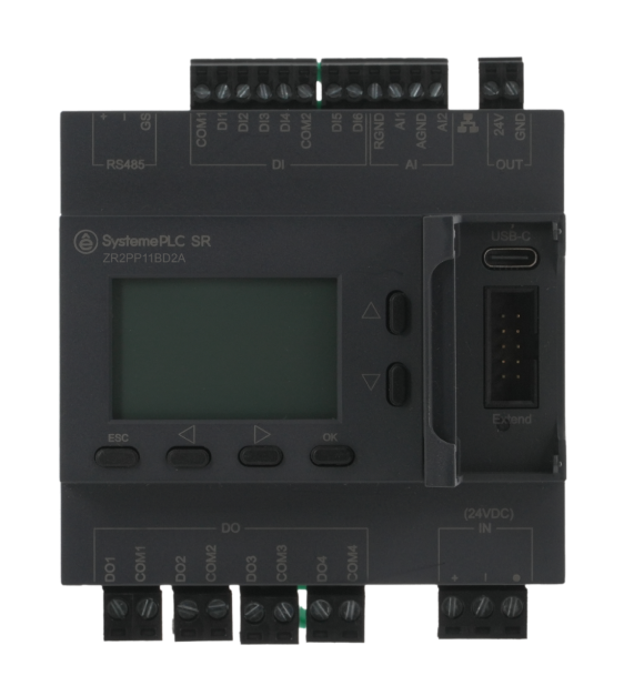 Интеллектуальное реле SR2; 24 VDC; дисплей; 12 IO: 6 DI, 4 DO (реле); 2 AI; 1xRS485, 1xRJ45
