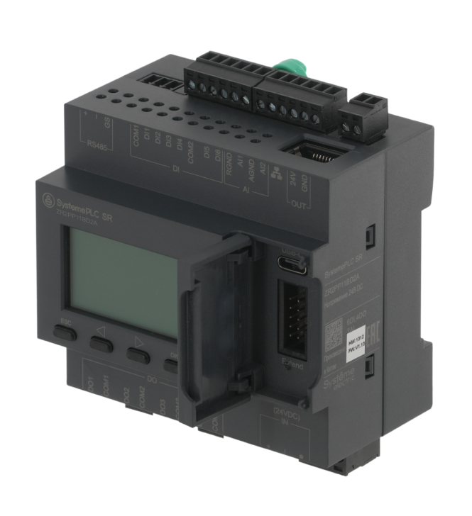 Интеллектуальное реле SR2; 24 VDC; дисплей; 12 IO: 6 DI, 4 DO (реле); 2 AI; 1xRS485, 1xRJ45