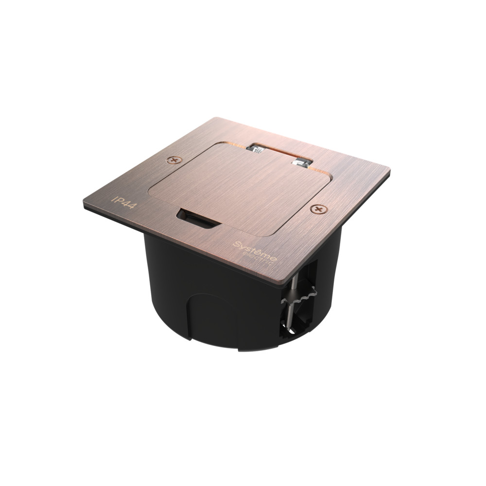MultiDesk Лючок с розеткой 2К+З, 16А/250В, IP44 с коробкой д/стены,фальшпола,стола Медь, тип MDK21