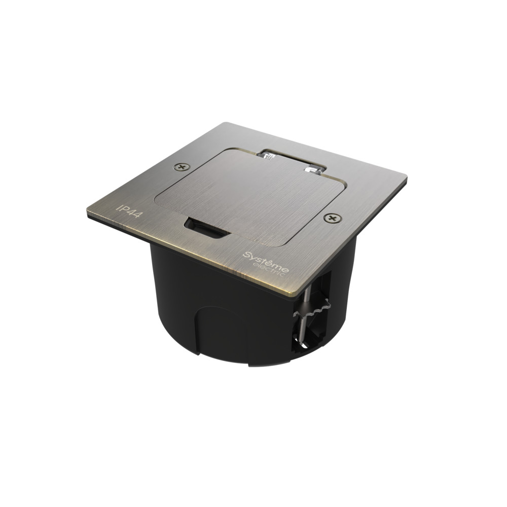 MultiDesk Лючок с розет.2К+З, 16А/250В, IP44 с коробкой д/стены,фальшпола,стола Античн. ЛАТУНЬ MDK21