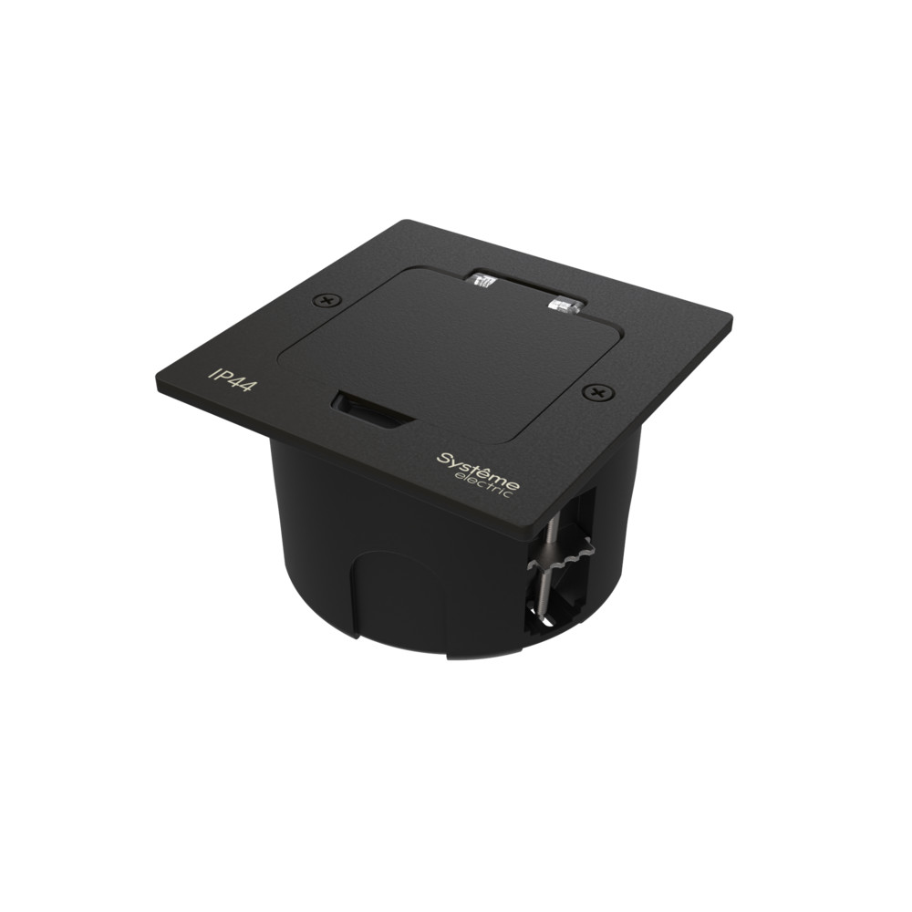 MultiDesk Лючок с розет.2К+З, 16А/250В, IP44 с коробкой д/стены,фальшпола,стола ЧЁРНЫЙ матовый MDK21