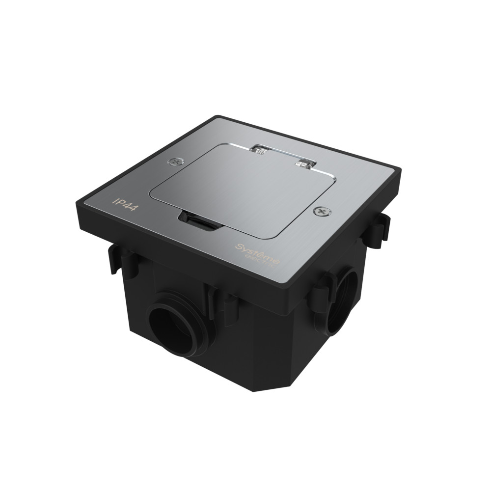 MultiDesk Лючок с розеткой 2К+З, 16А/250В, IP44 с коробкой для бетонных полов Серебро, тип MDK21