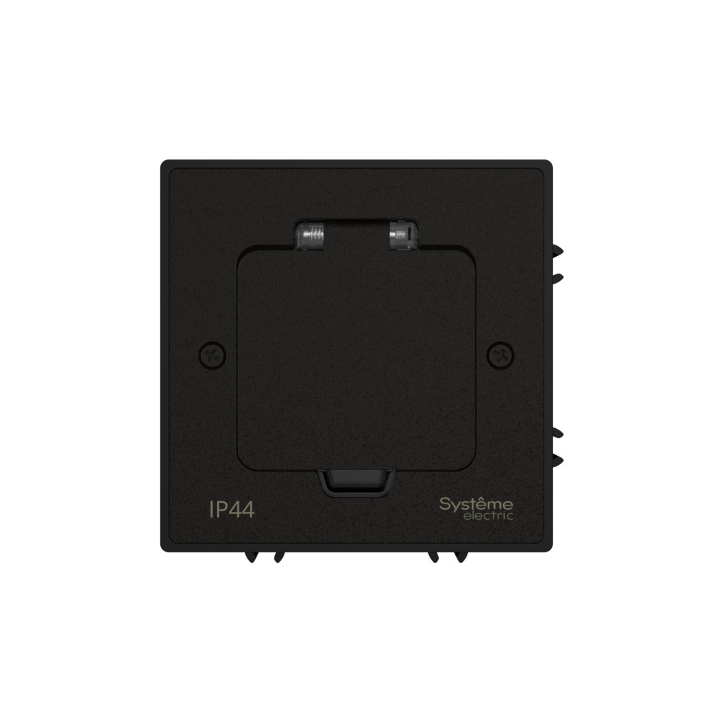 MultiDesk Лючок с розеткой 2К+З, 16А/250В, IP44 с коробкой для бетон.полов ЧЁРНЫЙ матовый тип MDK21