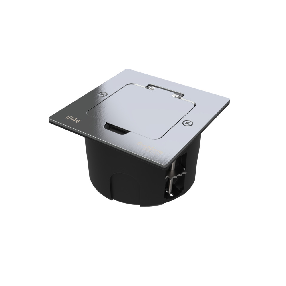 MultiDesk Лючок на 2 модуля IP44 с монтажной коробкой для стены, фальшпола, стола СЕРЕБРО, тип MDK20