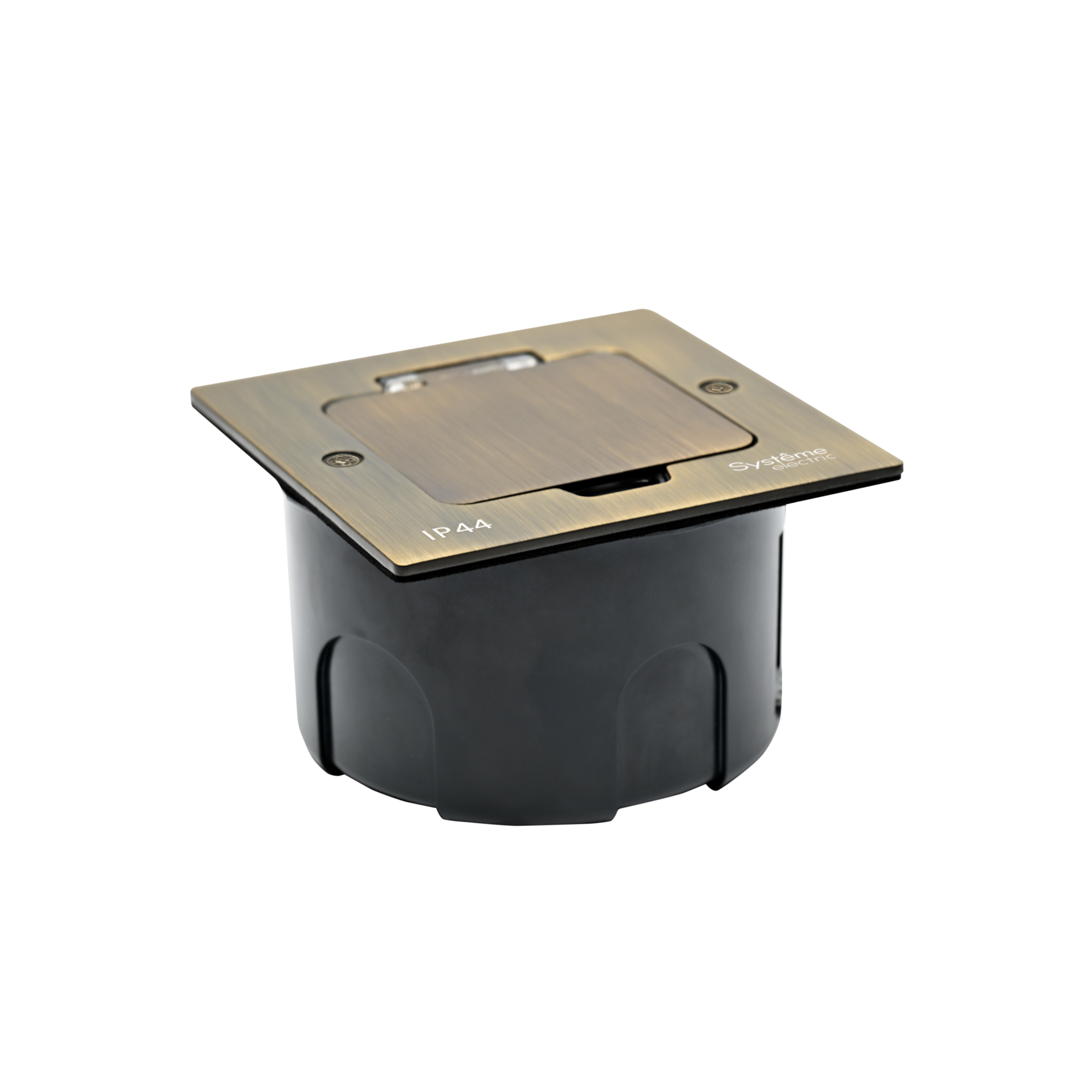 MultiDesk Лючок на 2 модуля IP44 с монтажной коробкой д/стены,фальшпола,стола Античная ЛАТУНЬ MDK20