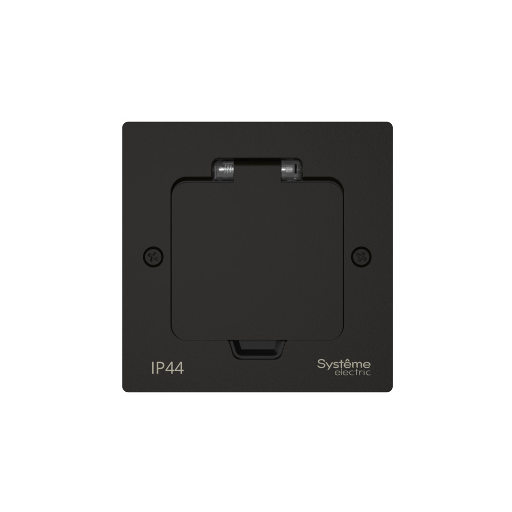 MultiDesk Лючок на 2 модуля IP44 с монтажной коробкой д/стены,фальшпола,стола ЧЁРНЫЙ матовый MDK20