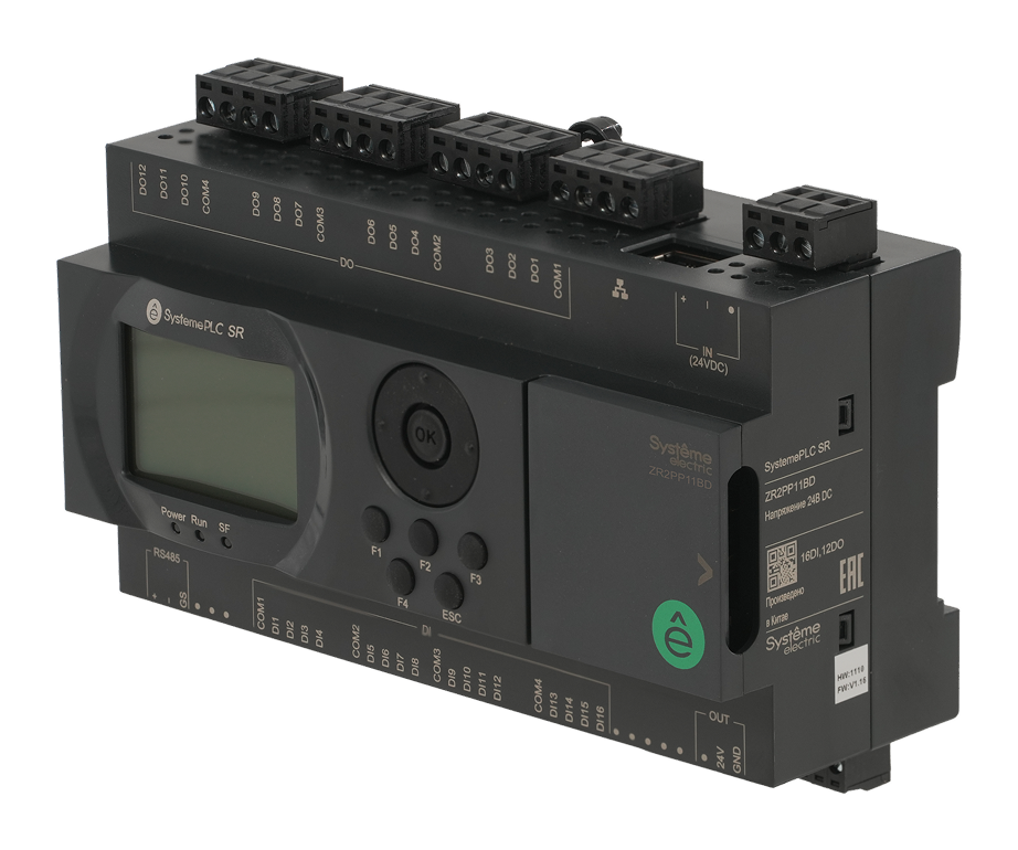 Интеллектуальное реле SR2; 24 VDC; дисплей; 28 IO: 16 DI, 12 DO (реле); 1xRS485, 1xRJ45