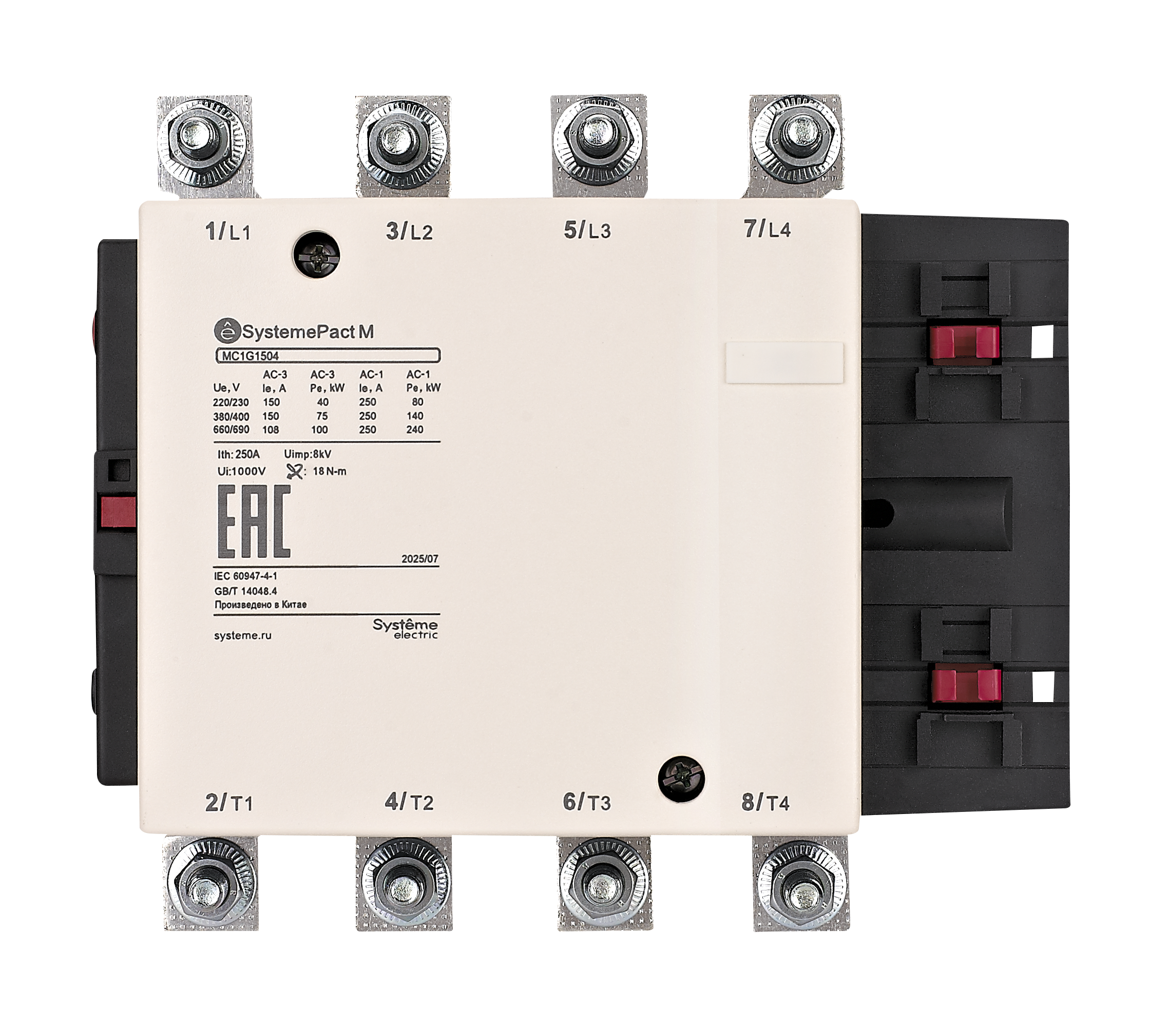 КОНТАКТОР MC1G 4P (4НО) AC1 250A 240В 50/60ГЦ