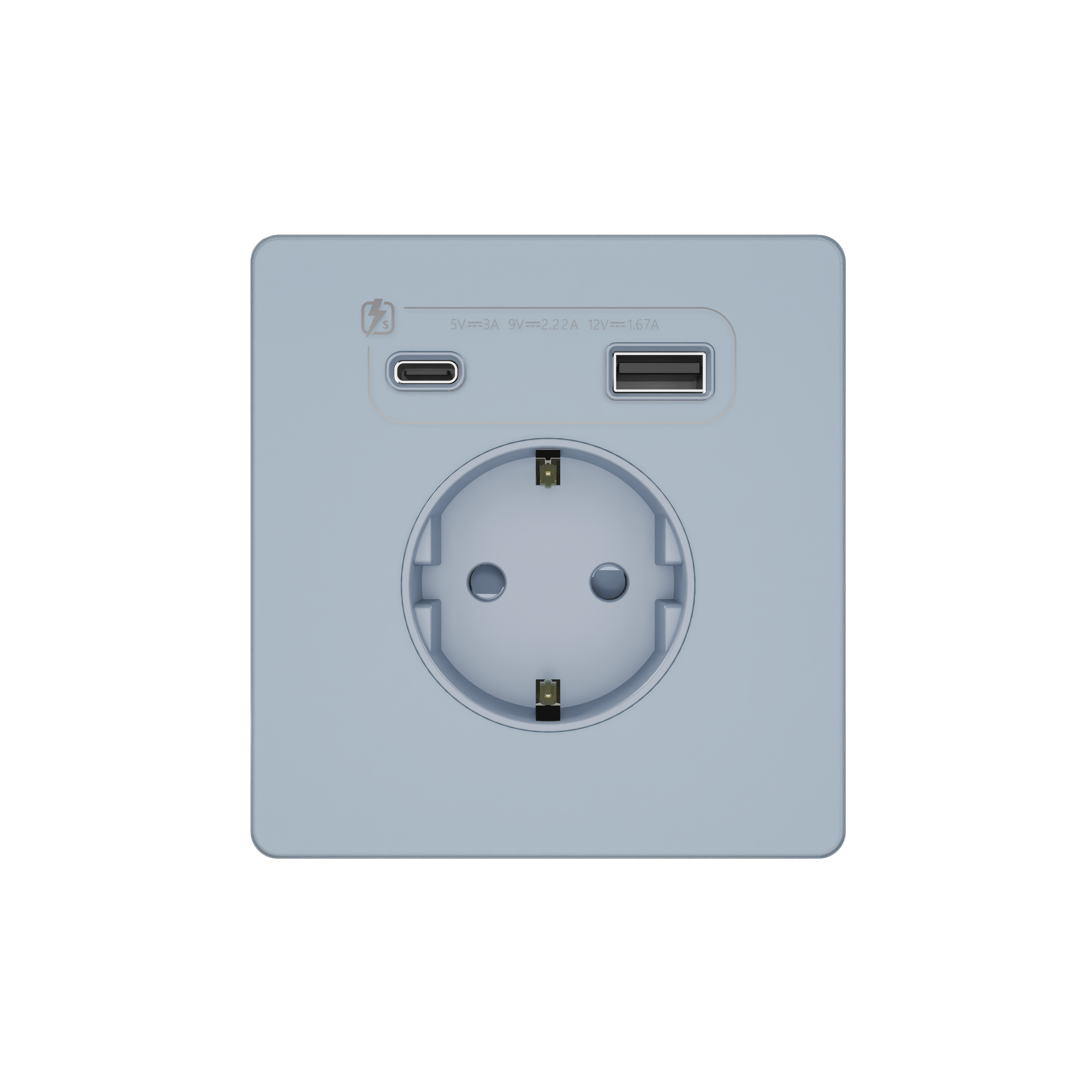Systeme Infinity, Розетка С/У с ЗК и зар.устр.USB А+С 20Вт (250В, 16А, защит.шторки), Стальное небо