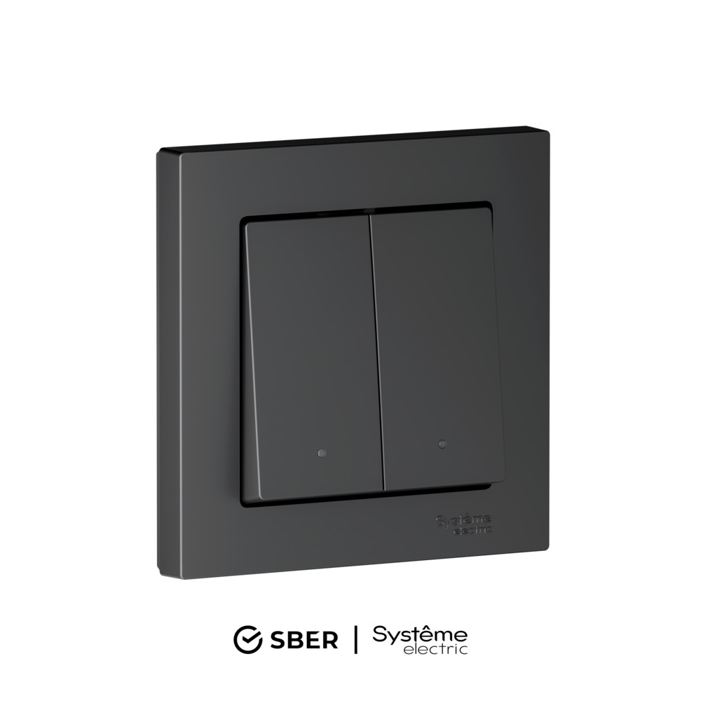 ATLASDESIGN SMART 2-кл. ВЫКЛЮЧАТЕЛЬ с подсв., Zigbee, сх.5, L+N, 10А, мех., КАРБОН