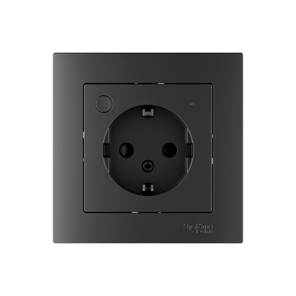 ATLASDESIGN SMART РОЗЕТКА с заземл., со шт., Zigbee, L+N, 16А, мех., КАРБОН