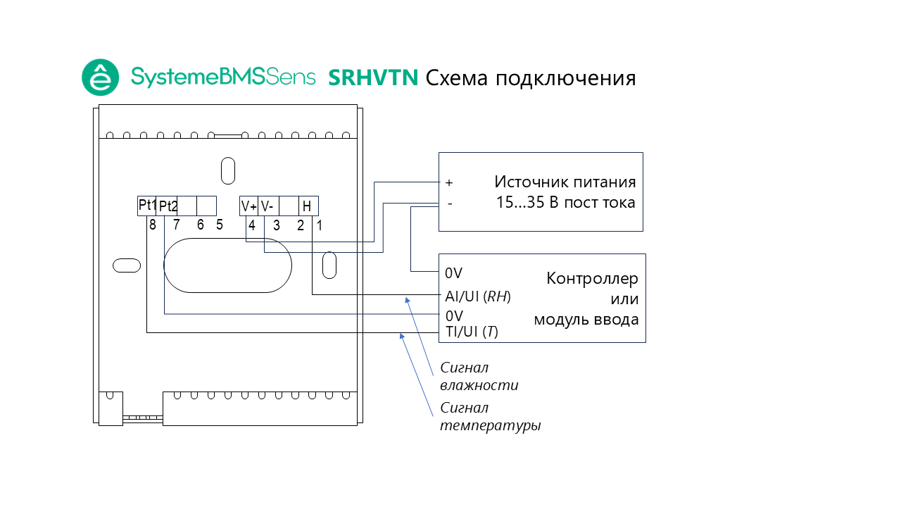 Датчик влажности и температуры комнатный, 0…10В NTC10K =15…35В
