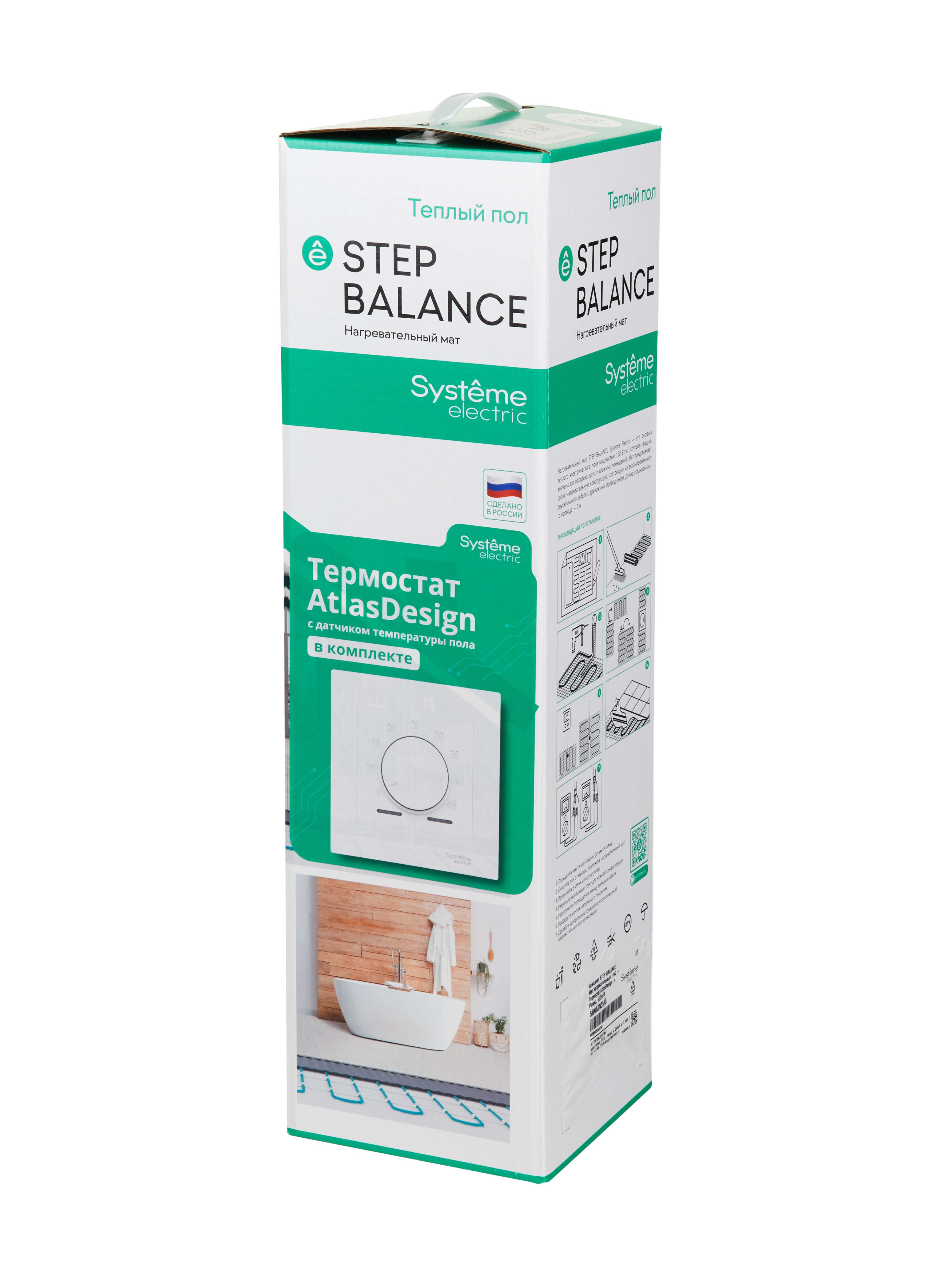 Комплект STEP BALANCE Мат нагревательный 1 м2 + Термостат AtlasDesign + Рамка, БЕЛЫЙ