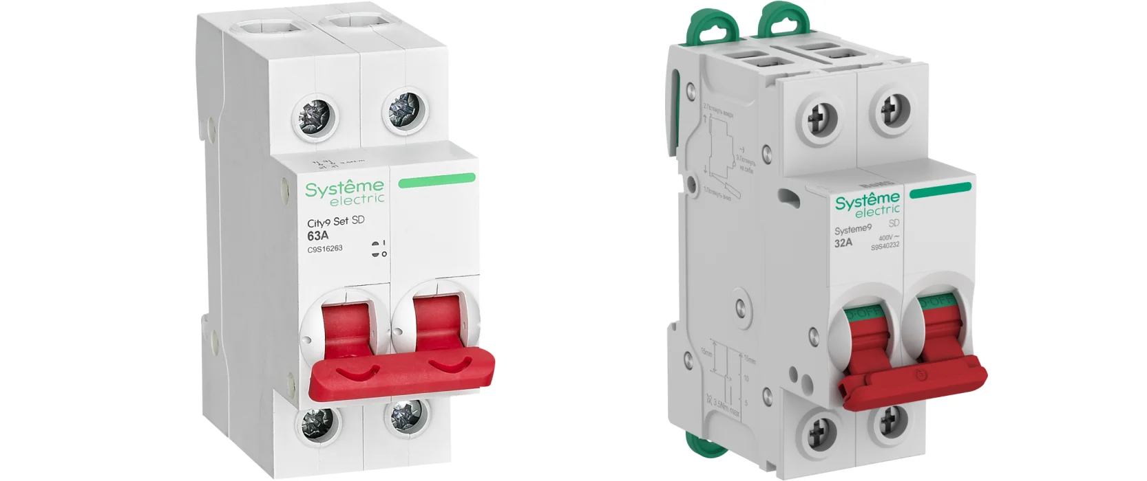 Выключатели нагрузки (ВН) City9 Set (слева), Выключатели нагрузки (ВН) S9S Systeme9 (справа)